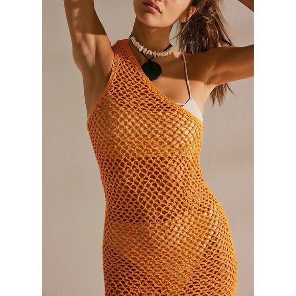 Free People Dresses & Skirts - Free People FP Beach Catch Me Fauxchet Midi Dress One-Shoulder Coverup M 287001